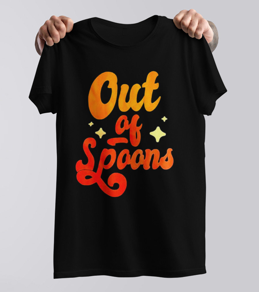 Out Of Spoons Stars Retro Orange Text T-Shirt