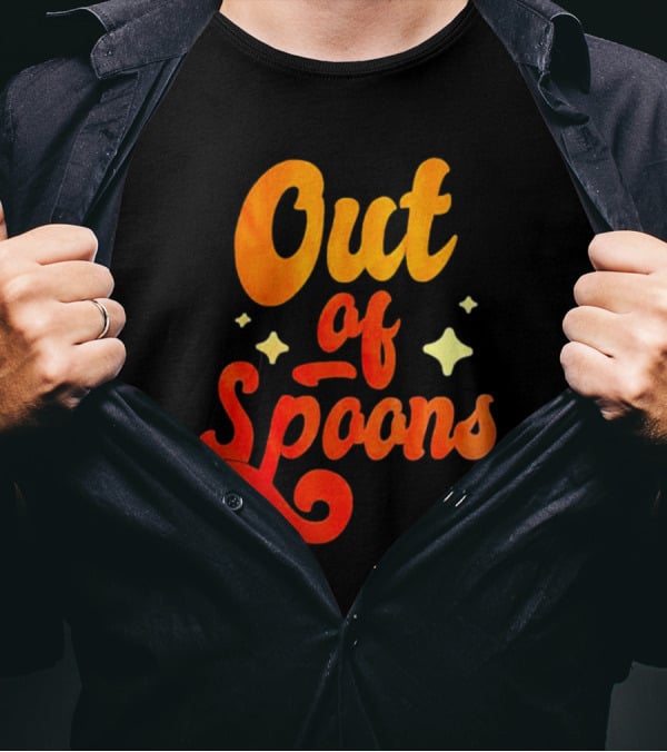 Out Of Spoons Stars Retro Orange Text T-Shirt