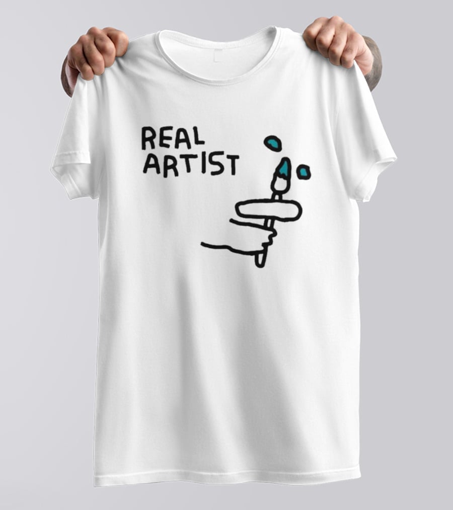 REAL ARTIST Paint Brush Hand Drawing Blue Paint Drops T-Shirt