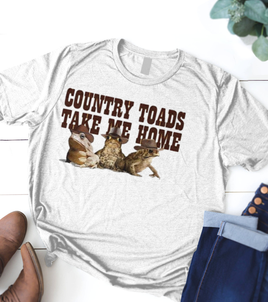 Country Toads Take Me Home Frogs Cowboy Hats T-Shirt