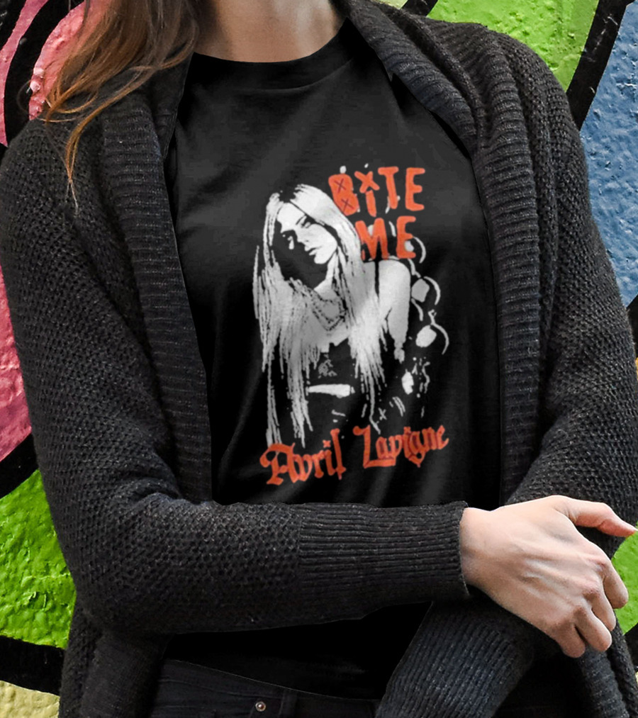 Avril Lavigne Bite Me Black And White Grunge T-Shirt