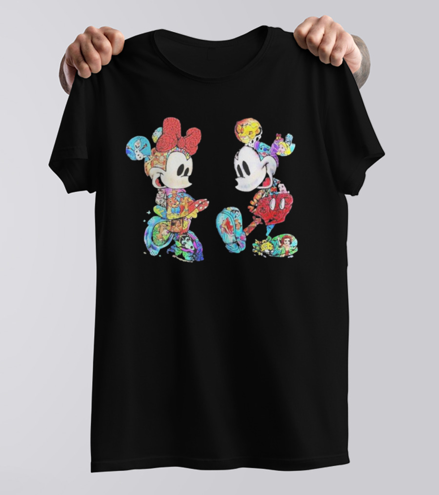 Couple Mickey Minnie Disney Characters Collage T-Shirt