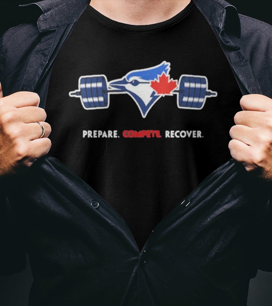 Blue Jay Weightlifting Prepare Compete Recover Canada Maple Leaf T-Shirt