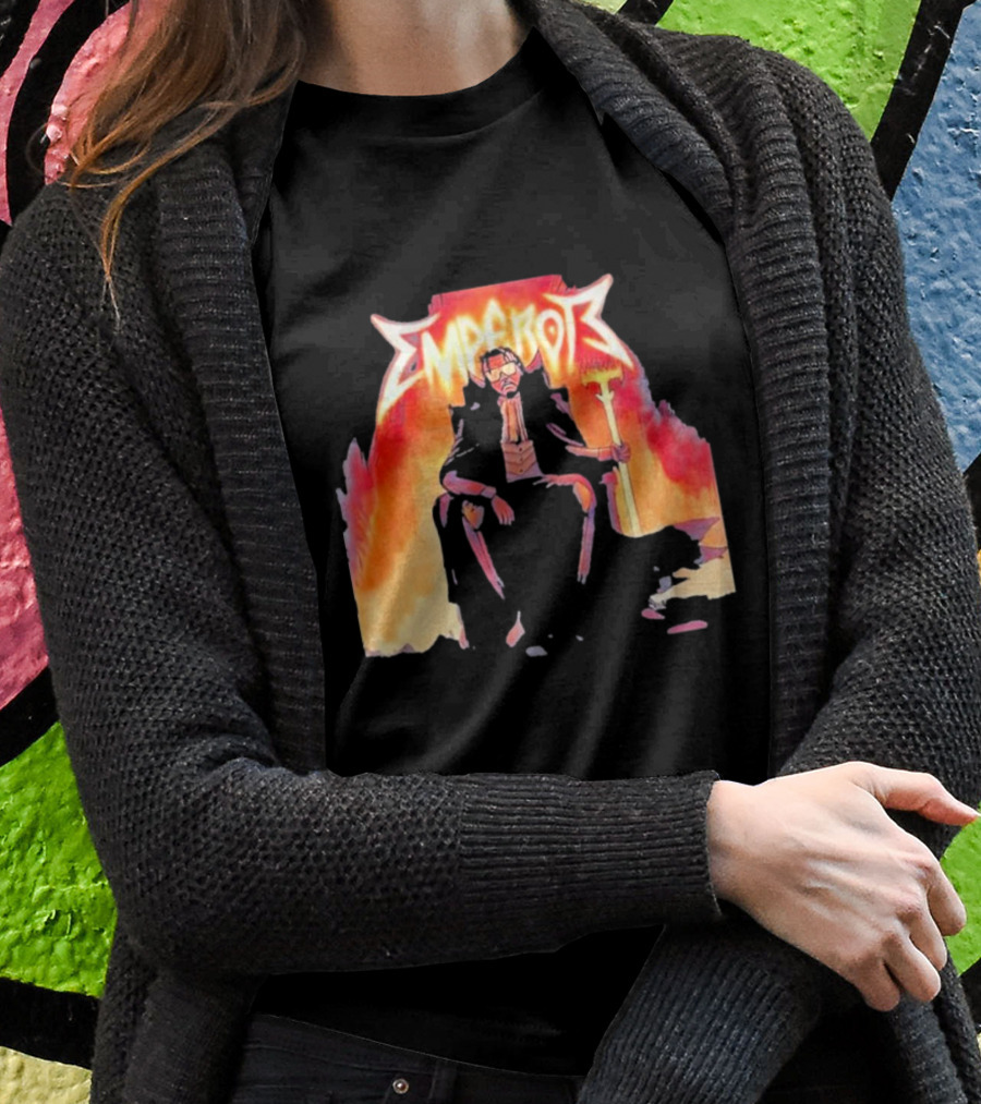 Don Temp Emperor Throne With Gothic Style Flames And Cape T-Shirt