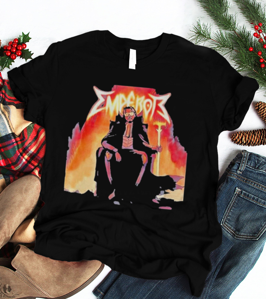 Don Temp Emperor Throne With Gothic Style Flames And Cape T-Shirt