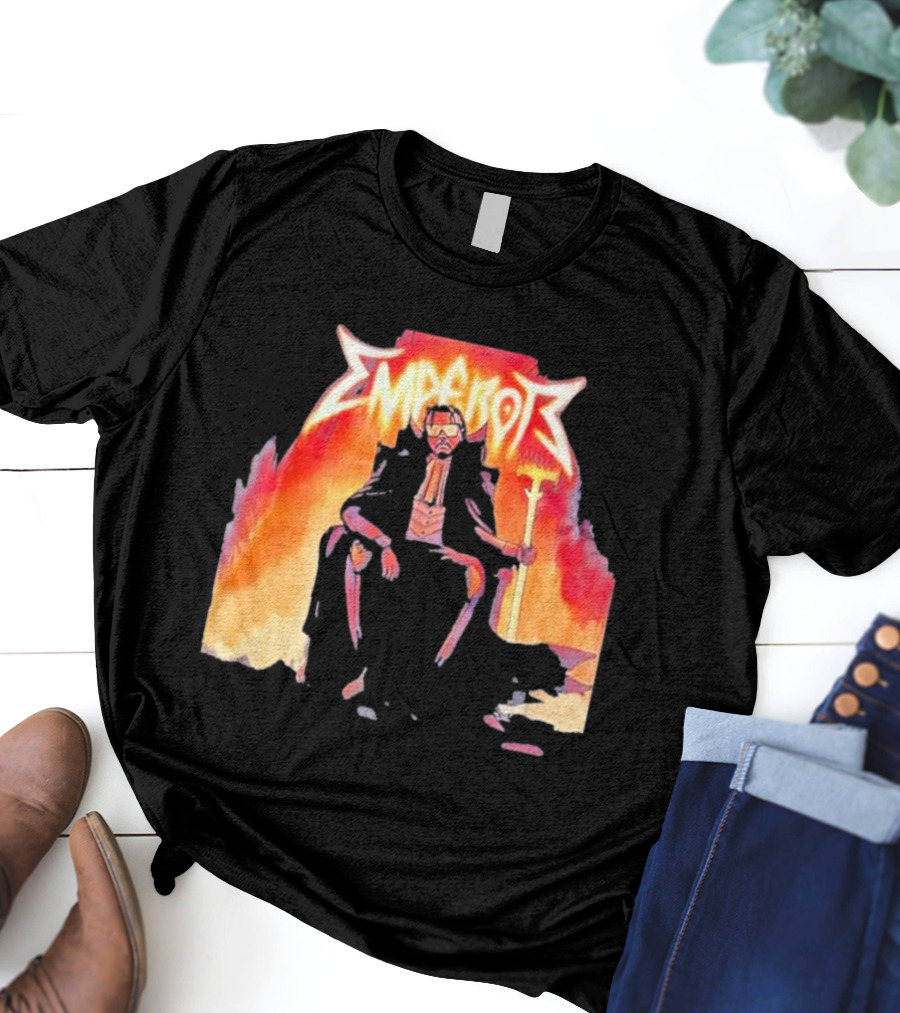 Don Temp Emperor Throne With Gothic Style Flames And Cape T-Shirt