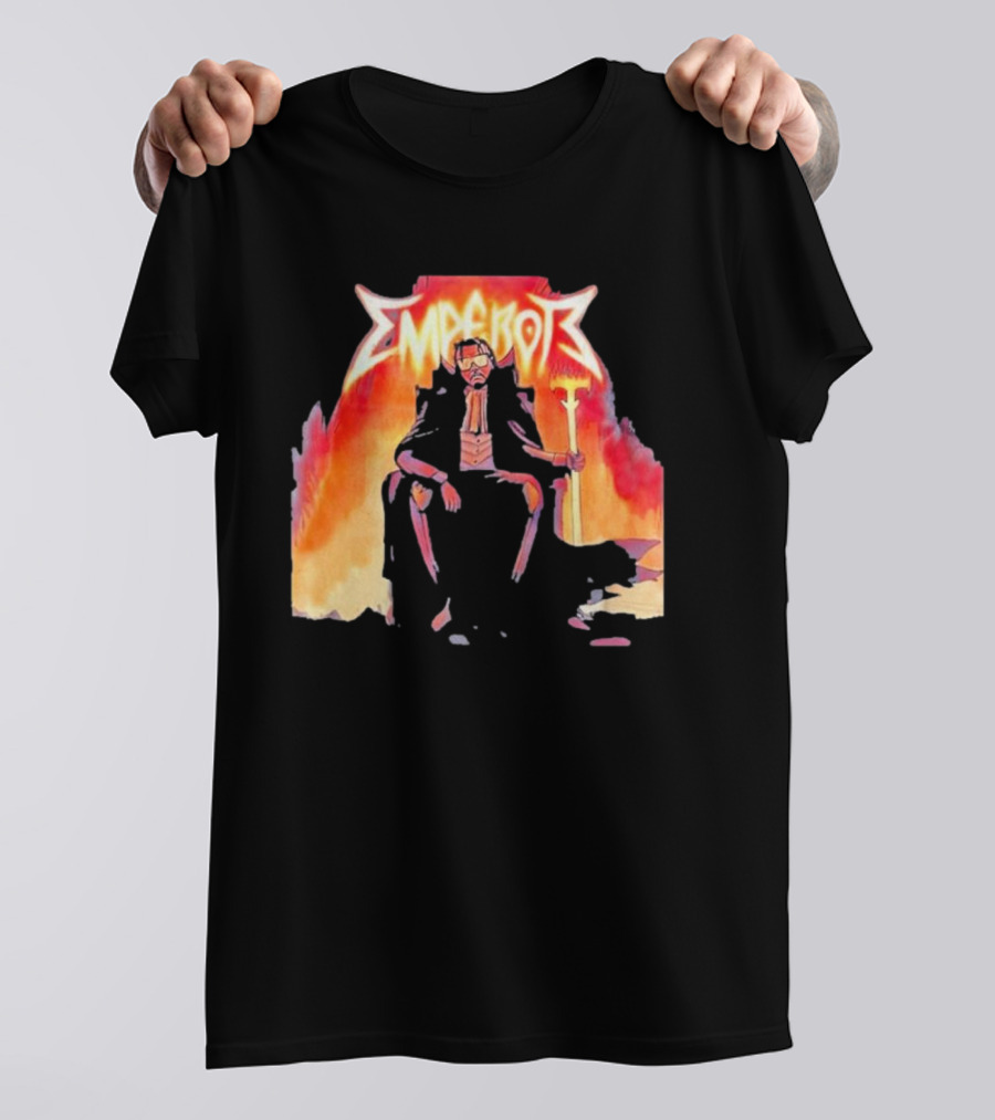 Don Temp Emperor Throne With Gothic Style Flames And Cape T-Shirt