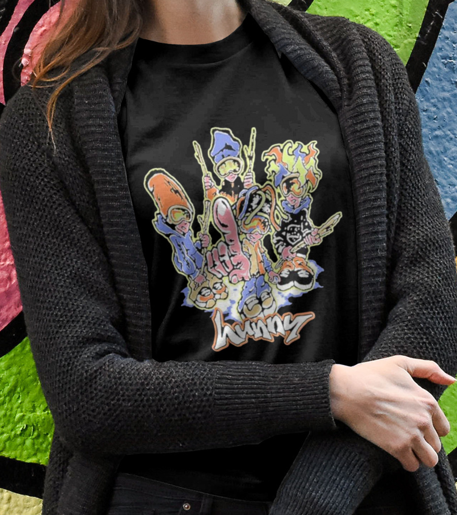 Hunny The Band Cartoon Characters And Hand Gesture T-Shirt