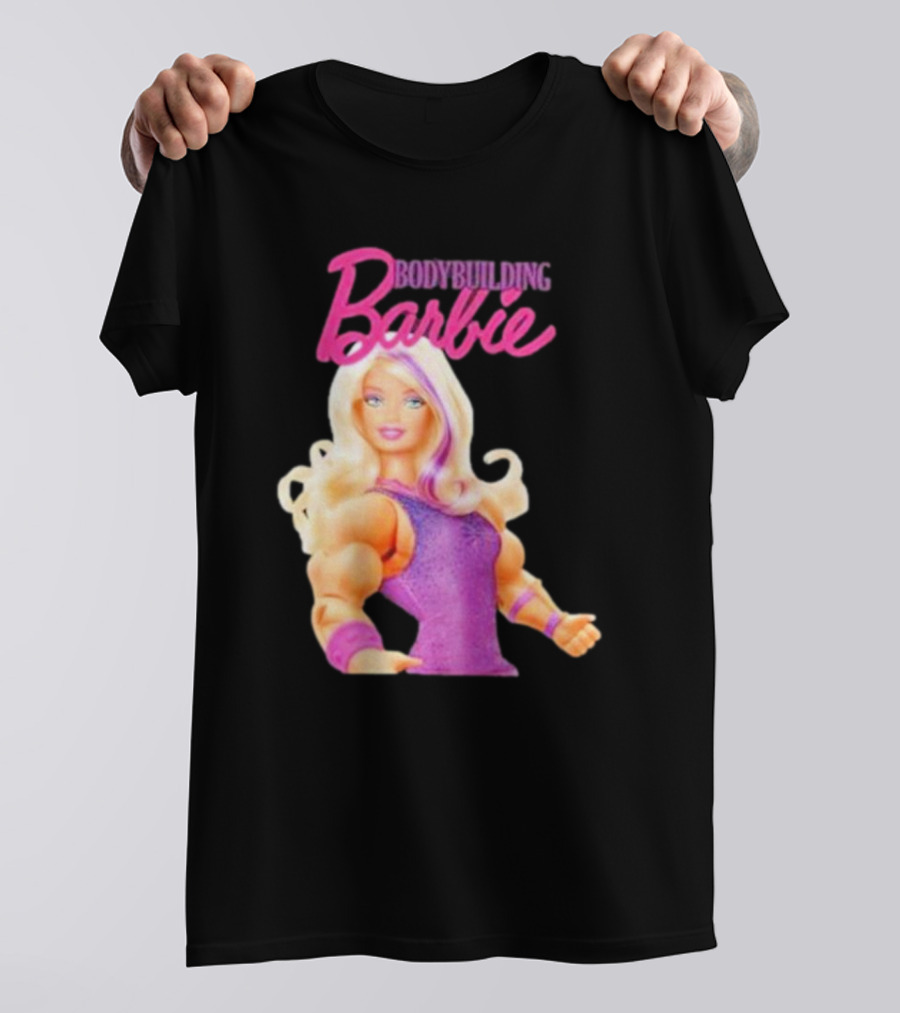 Bodybuilding Barbie Doll Strong Female Icon In Pink T-Shirt