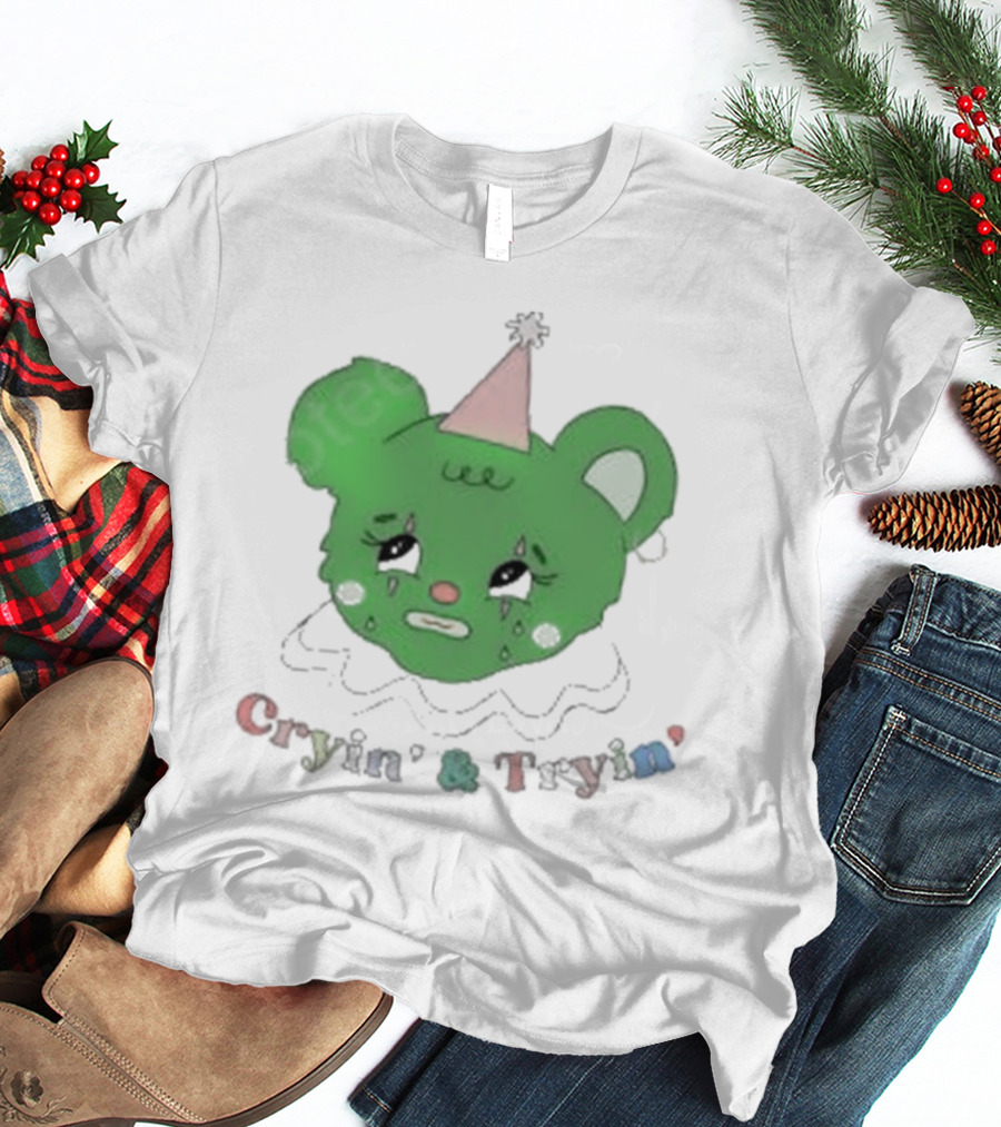 Smilecult Merch Cryin’ And Tryin’ Sad Bear With Party Hat T-Shirt