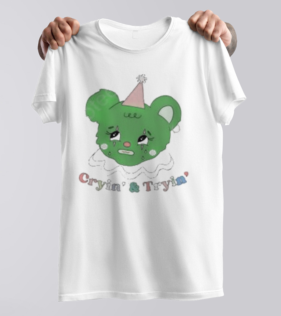 Smilecult Merch Cryin’ And Tryin’ Sad Bear With Party Hat T-Shirt