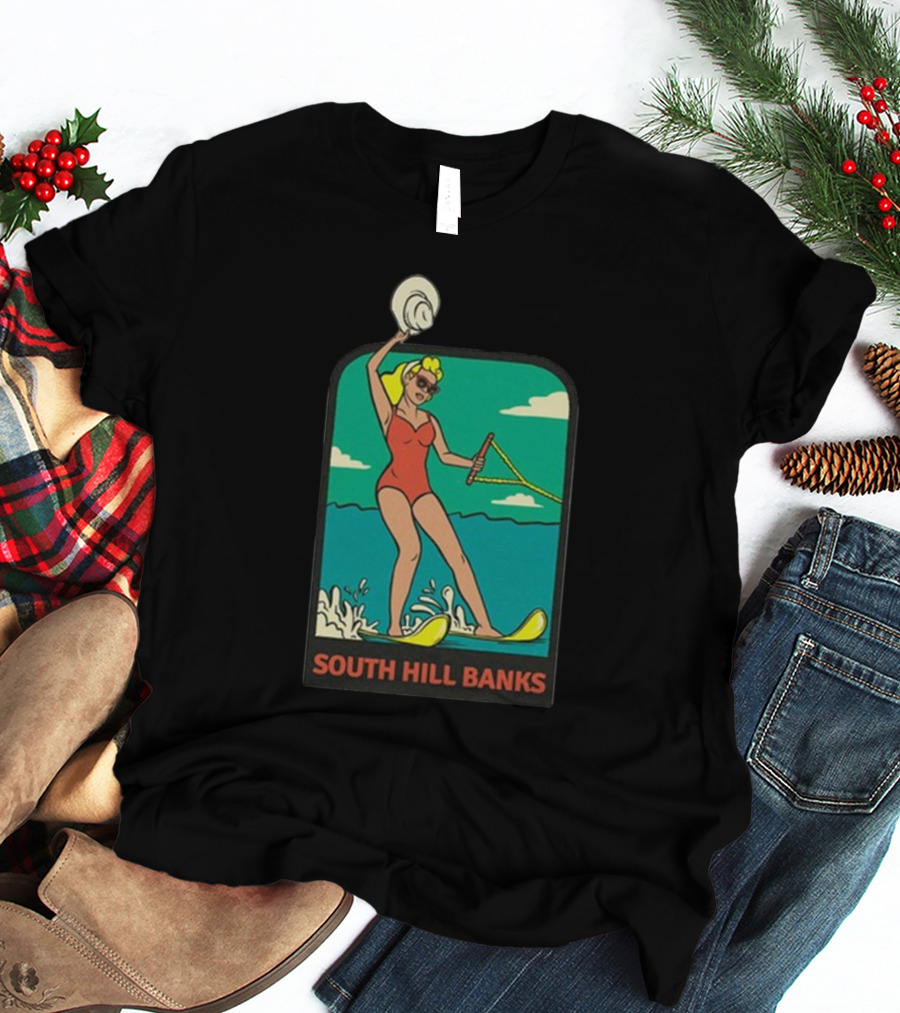 South Hill Banks Waterskiing Woman In Red Swimsuit T-Shirt