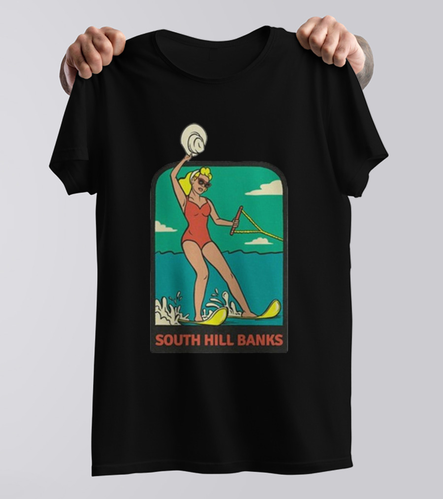 South Hill Banks Waterskiing Woman In Red Swimsuit T-Shirt