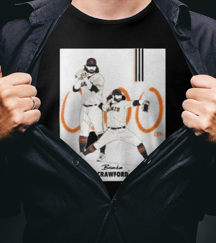 Brandon Crawford Giants Baseball Illustration With 1000 Celebratory T-Shirt