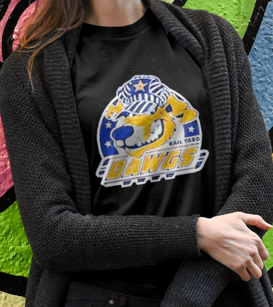 Roanoke Rail Yard Dawgs Logo With Dog In Striped Hat T-Shirt