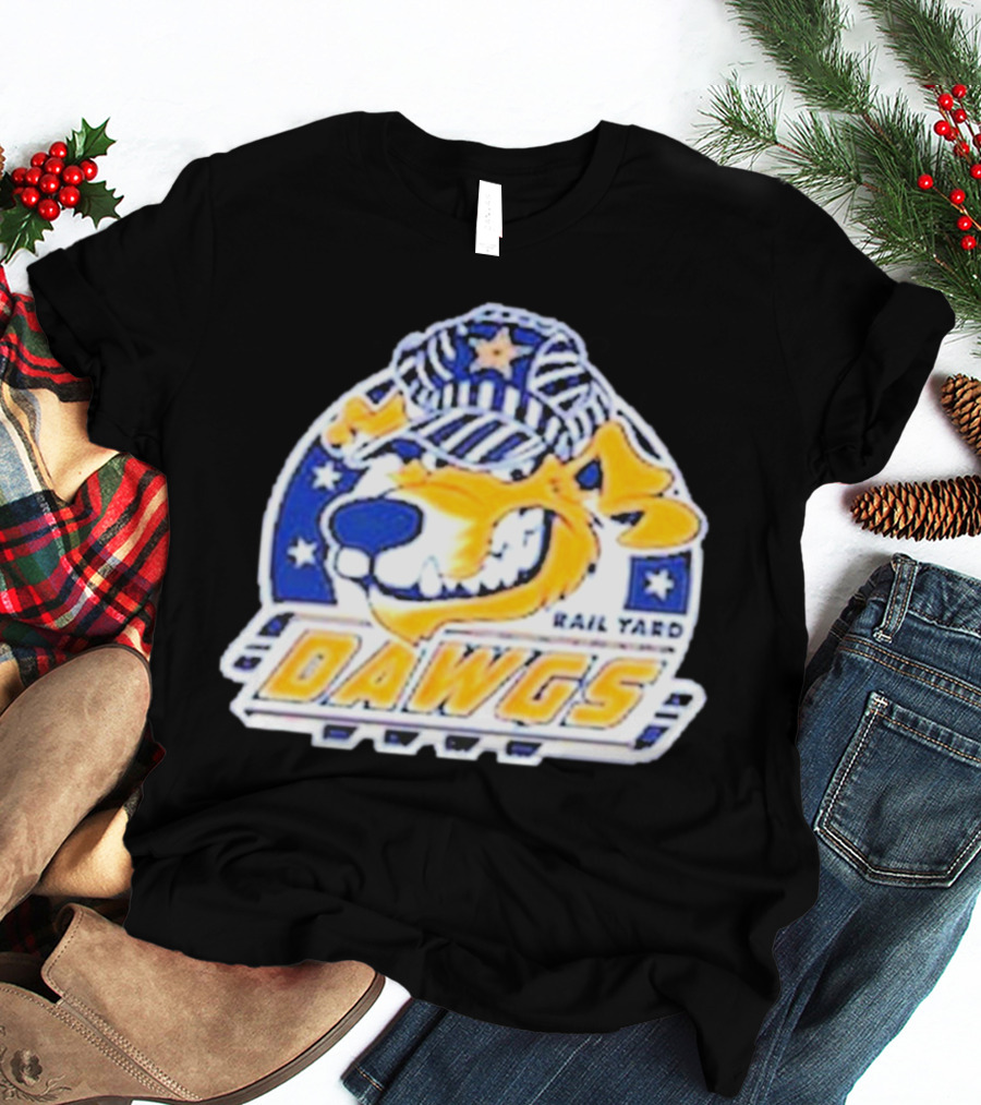 Roanoke Rail Yard Dawgs Logo With Dog In Striped Hat T-Shirt