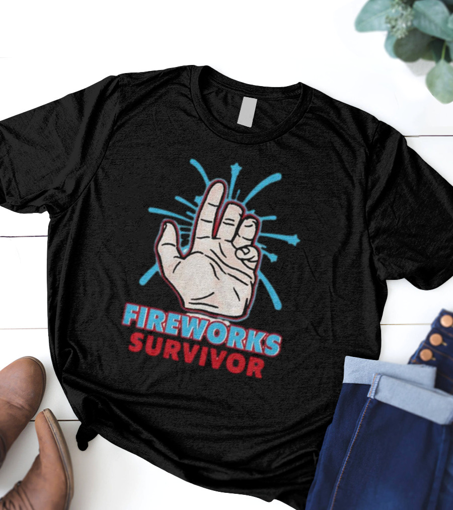Fireworks Survivor Hand Gesture Humor Shirt Shitheadsteve T-Shirt