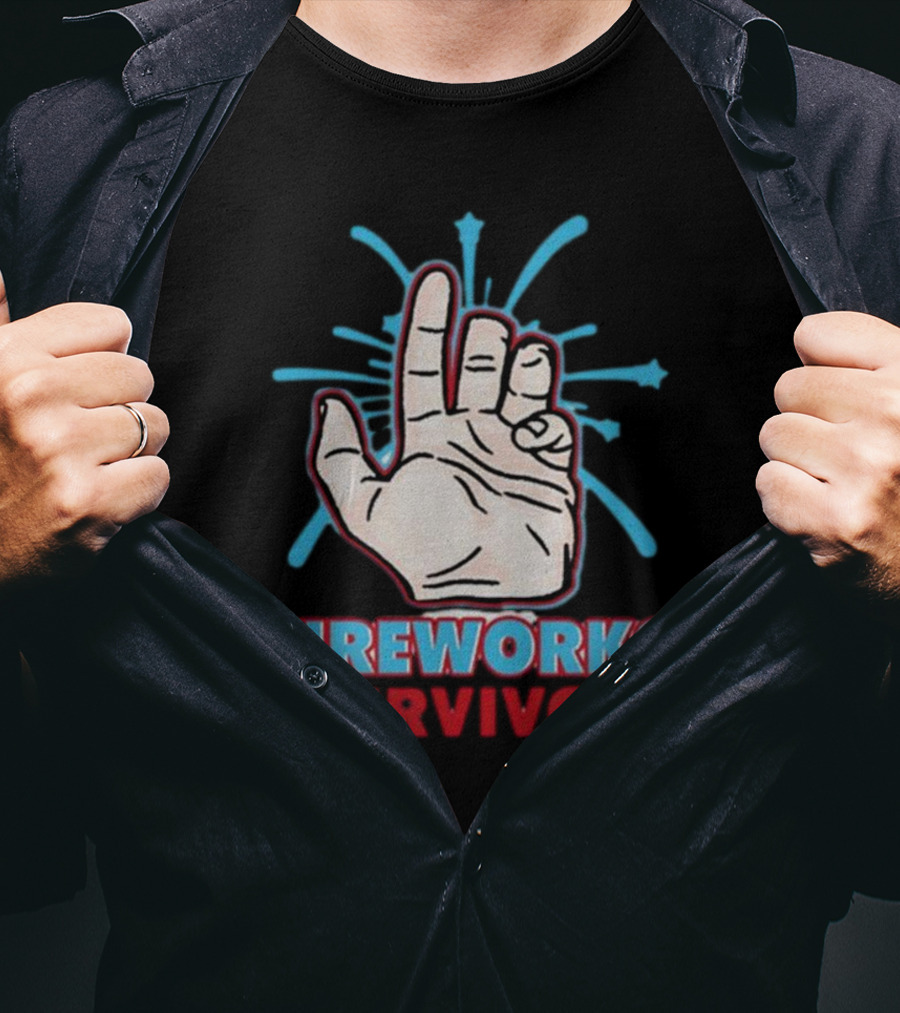 Fireworks Survivor Hand Gesture Humor Shirt Shitheadsteve T-Shirt