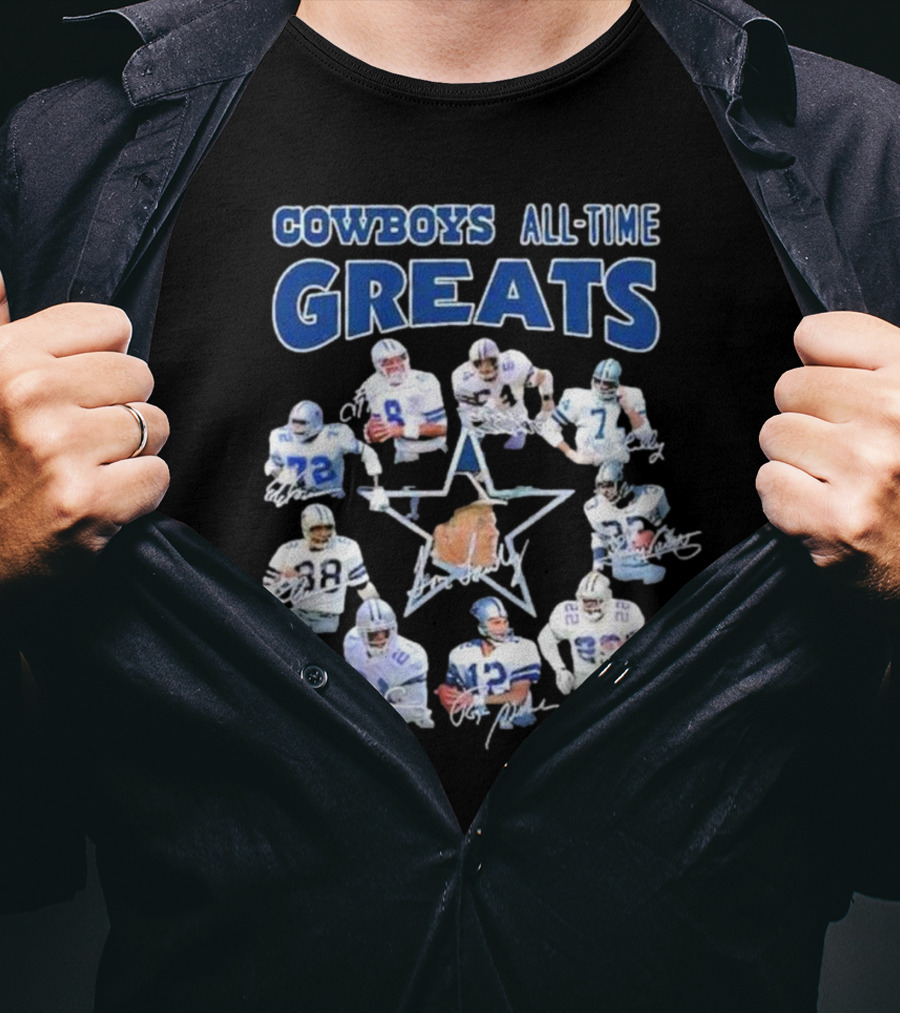 Cowboys All-Time Greats Players History Signatures T-Shirt