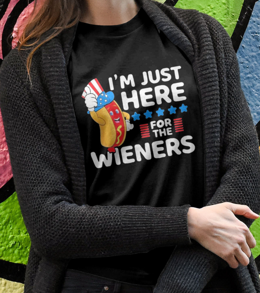 I'm Just Here For The Wieners Patriotic Hot Dog Uncle Sam Hat T-Shirt