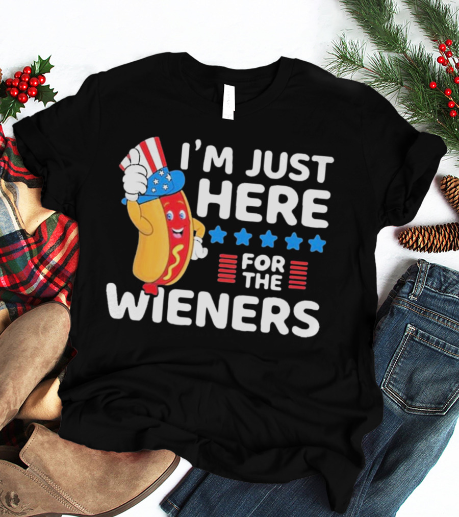I'm Just Here For The Wieners Patriotic Hot Dog Uncle Sam Hat T-Shirt