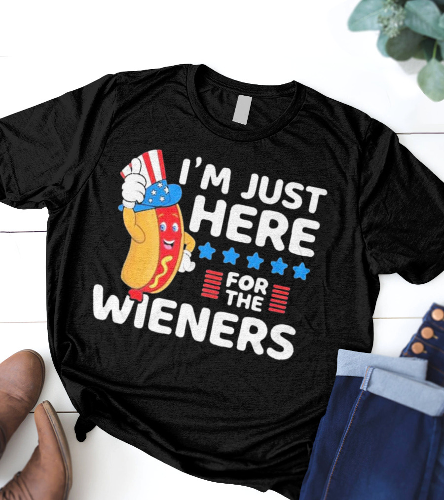 I'm Just Here For The Wieners Patriotic Hot Dog Uncle Sam Hat T-Shirt