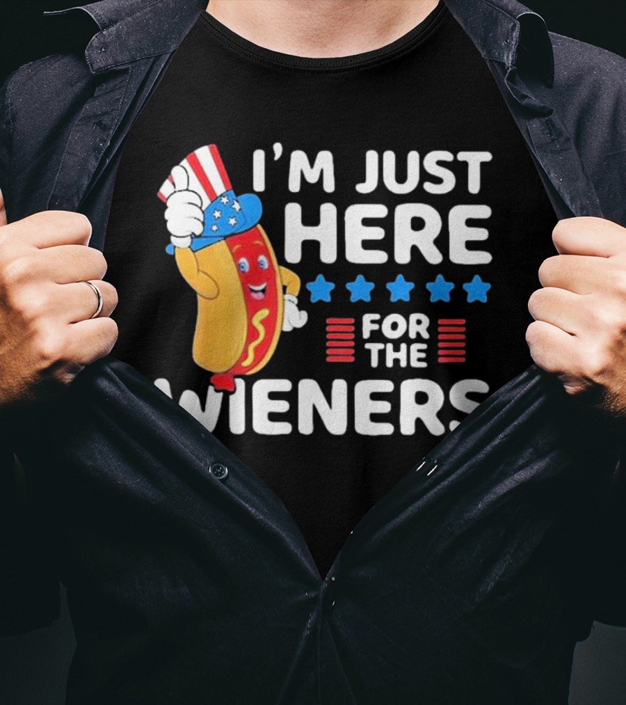 I'm Just Here For The Wieners Patriotic Hot Dog Uncle Sam Hat T-Shirt