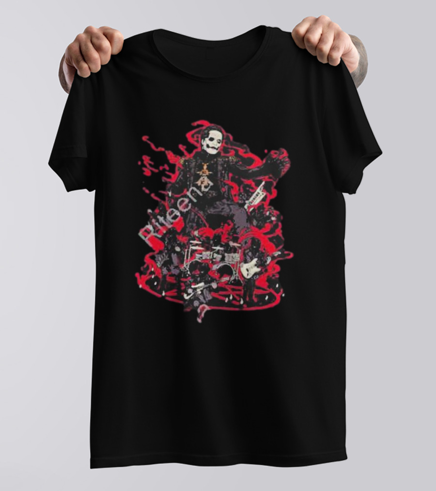 Yukke Illustrator Ghost Band Members With Instruments And Red Elements T-Shirt