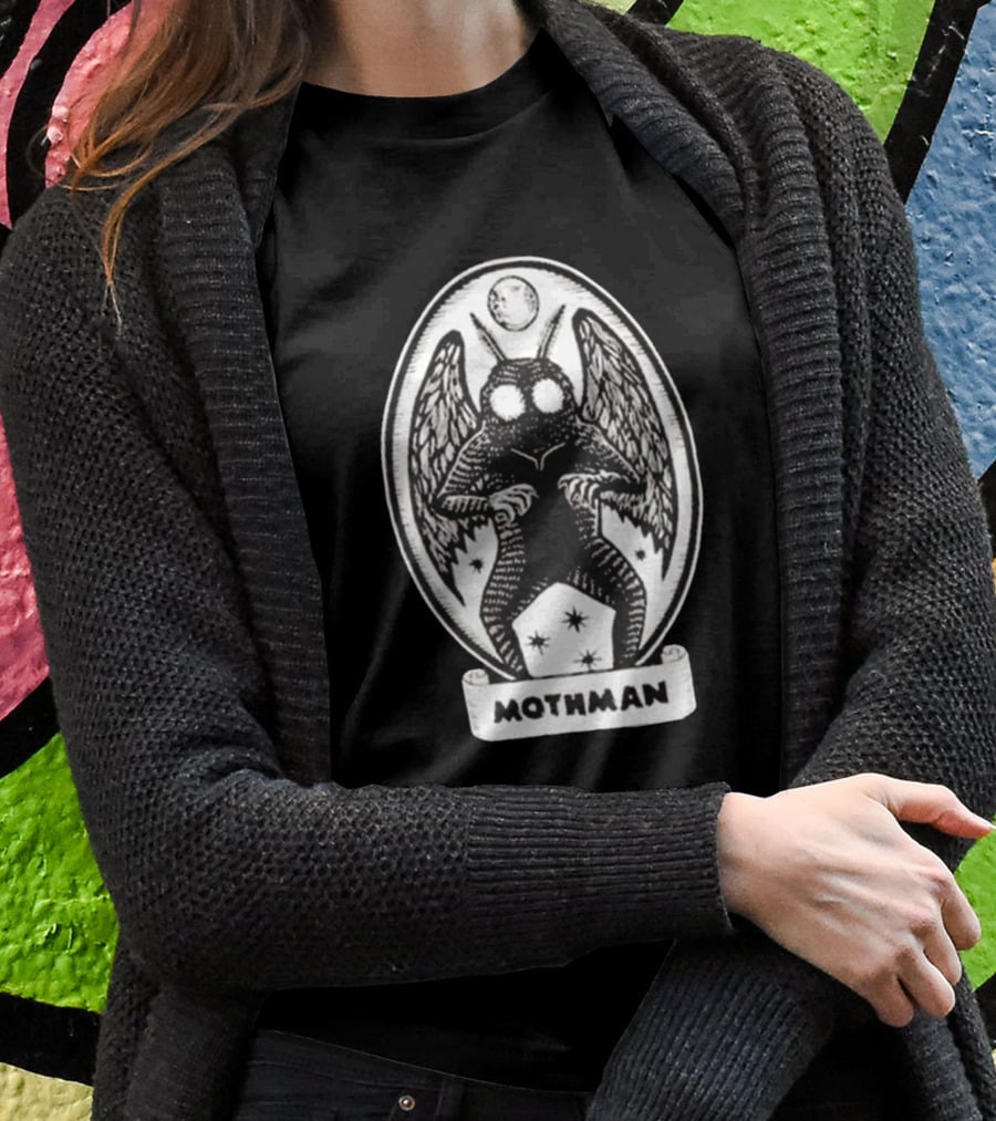 Mothman Oval Frame With Stars And Moon T-Shirt