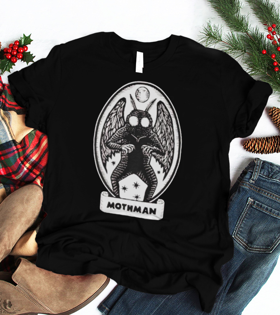 Mothman Oval Frame With Stars And Moon T-Shirt