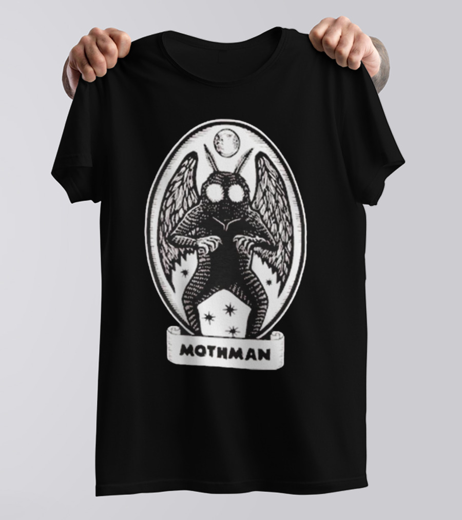 Mothman Oval Frame With Stars And Moon T-Shirt
