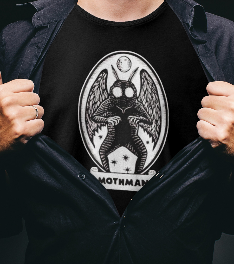 Mothman Oval Frame With Stars And Moon T-Shirt