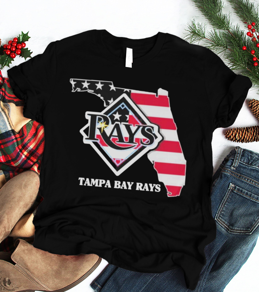 Tampa Bay Rays Florida American Flag Map T-Shirt
