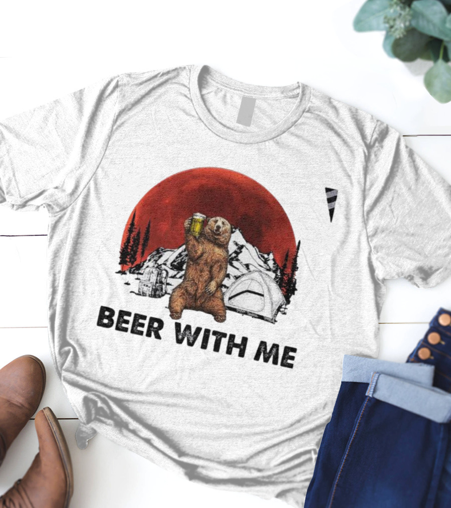 Beer With Me Bear Camping Moon Scene T-Shirt