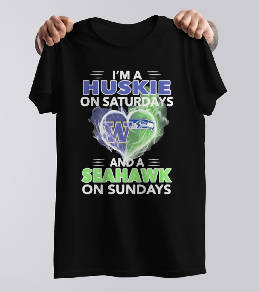 I’m A Huskie On Saturdays And A Seahawk On Sundays UW W Logo Seattle T-Shirt