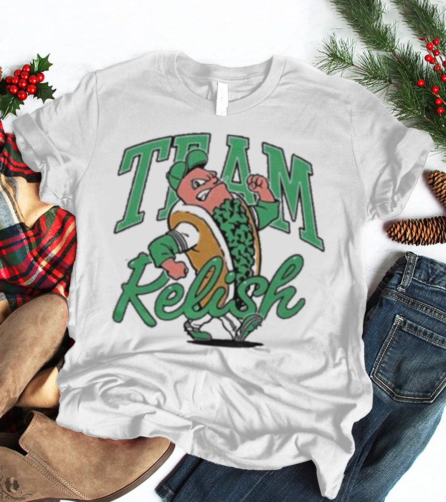 Team Relish Hot Dog Derby Mascot Racing Pose T-Shirt