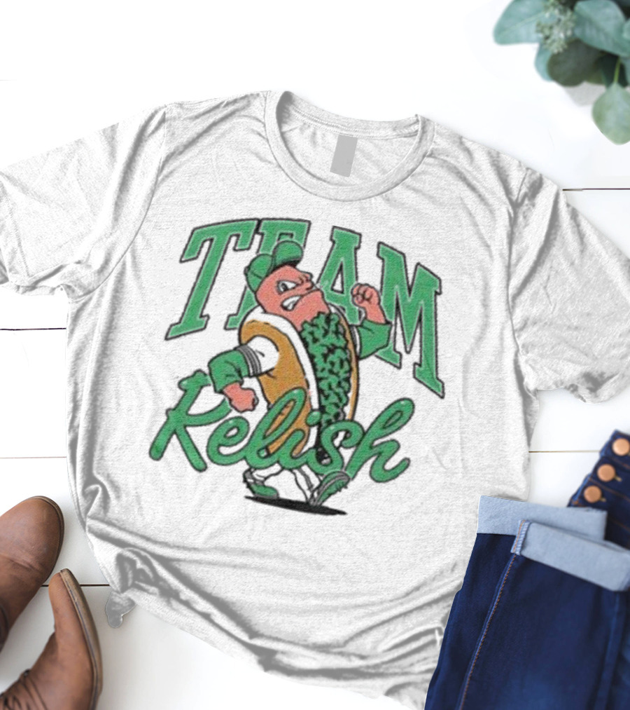Team Relish Hot Dog Derby Mascot Racing Pose T-Shirt