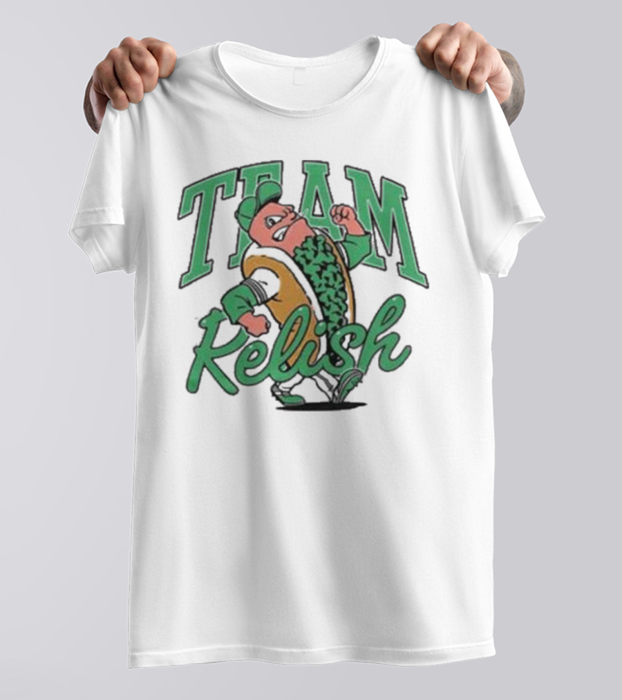 Team Relish Hot Dog Derby Mascot Racing Pose T-Shirt