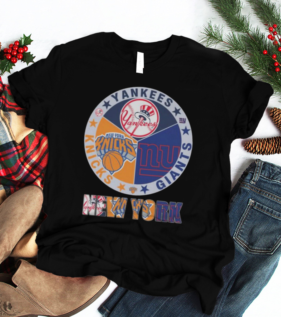 Yankees Knicks Giants New York Sports Logos Basketball Baseball Football T-Shirt