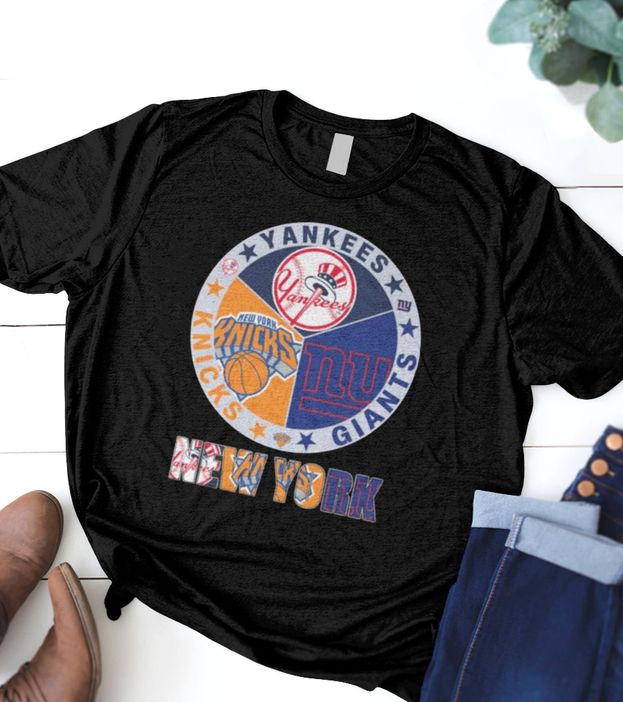 Yankees Knicks Giants New York Sports Logos Basketball Baseball Football T-Shirt