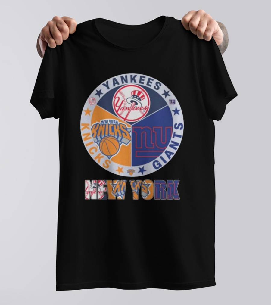 Yankees Knicks Giants New York Sports Logos Basketball Baseball Football T-Shirt