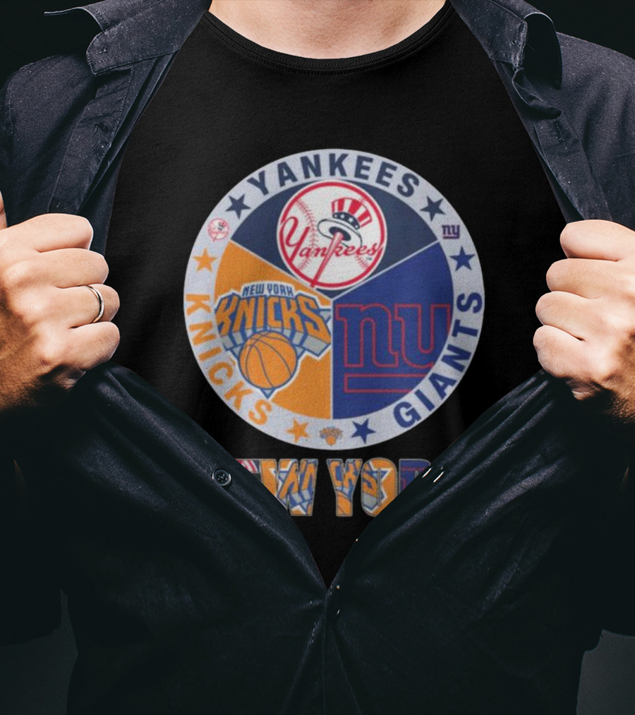 Yankees Knicks Giants New York Sports Logos Basketball Baseball Football T-Shirt