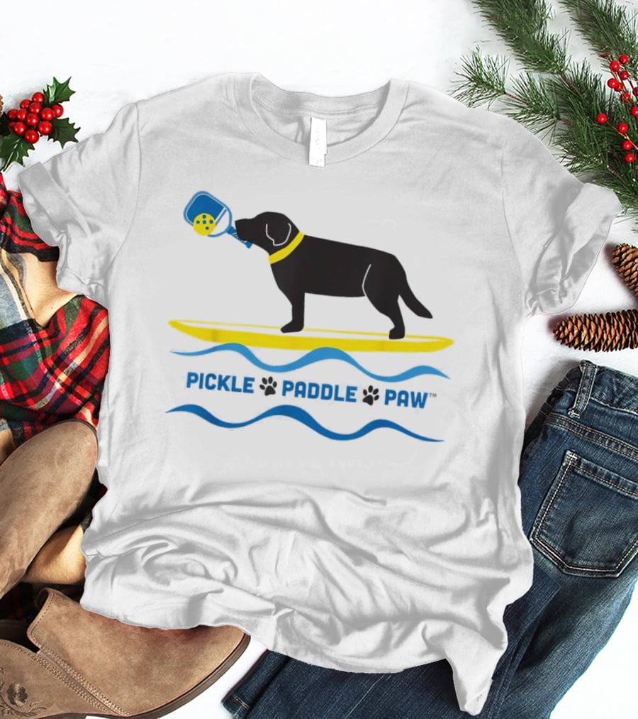 Pickle Paddle Paw Dog Surfing With Pickleball Paddle T-Shirt