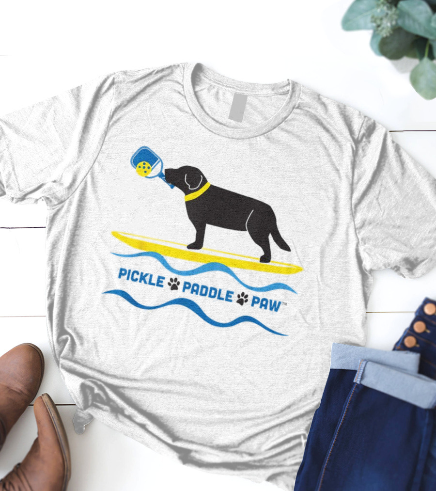 Pickle Paddle Paw Dog Surfing With Pickleball Paddle T-Shirt