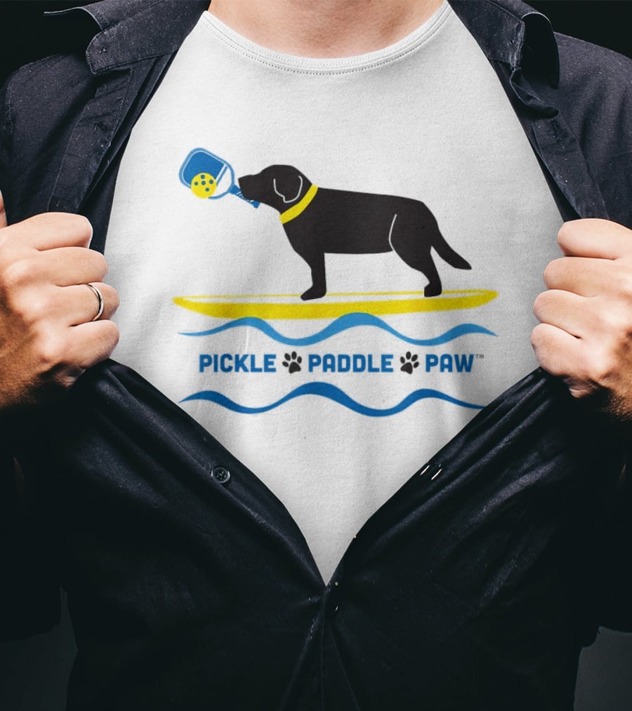 Pickle Paddle Paw Dog Surfing With Pickleball Paddle T-Shirt