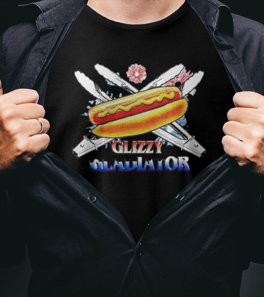 Glizzy Gladiator Hotdog Crossed Swords USA T-Shirt