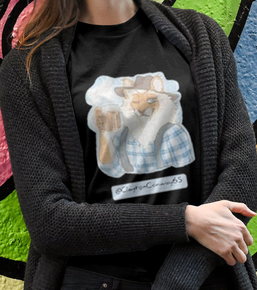 Clayton Conway 65 @ClaytonConway65 Cat In Plaid With Hat Holding Coffee T-Shirt