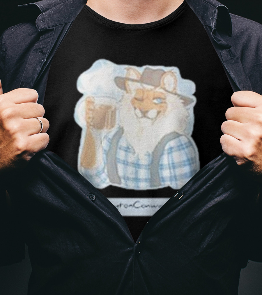 Clayton Conway 65 @ClaytonConway65 Cat In Plaid With Hat Holding Coffee T-Shirt