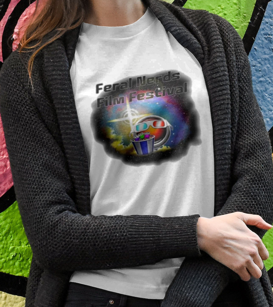Feral Nerds Film Festival Cosmic 3D Glasses Popcorn Starburst T-Shirt