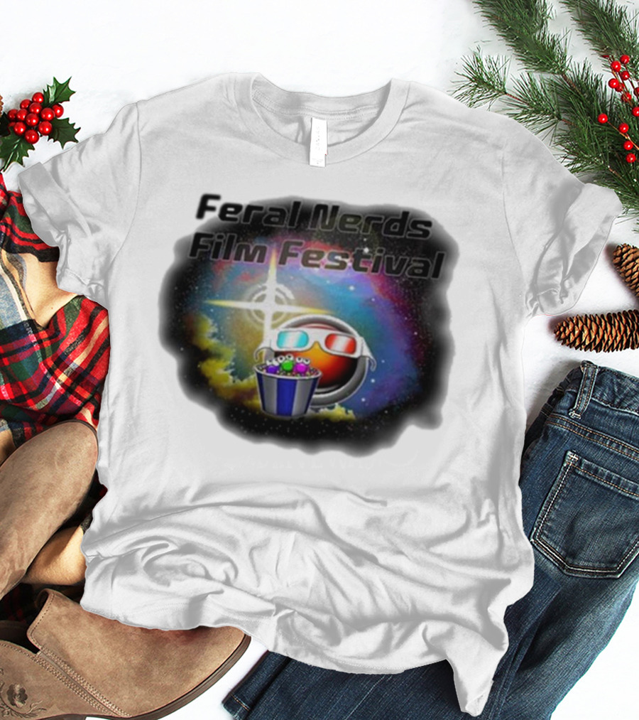 Feral Nerds Film Festival Cosmic 3D Glasses Popcorn Starburst T-Shirt